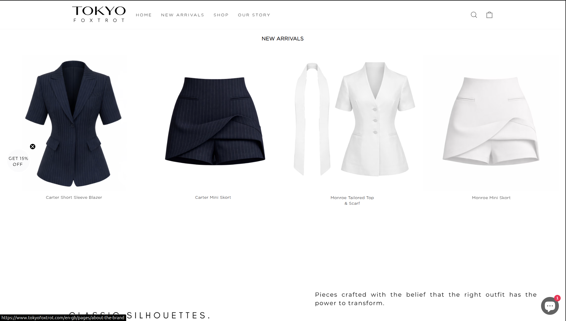 Tokyo Foxtrot Shopify store product and sizing experience